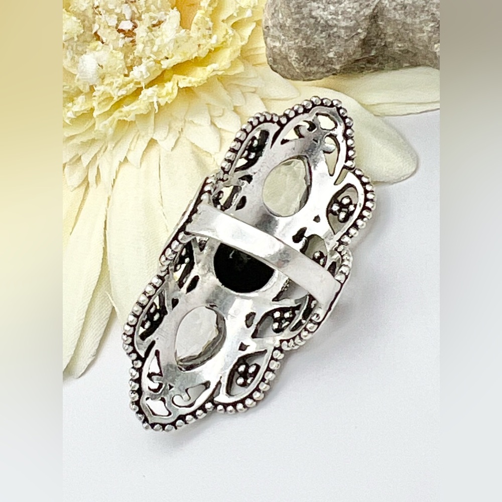 BLACK ONYX/WHITE TOPAZ RING - Picture 6 of 11